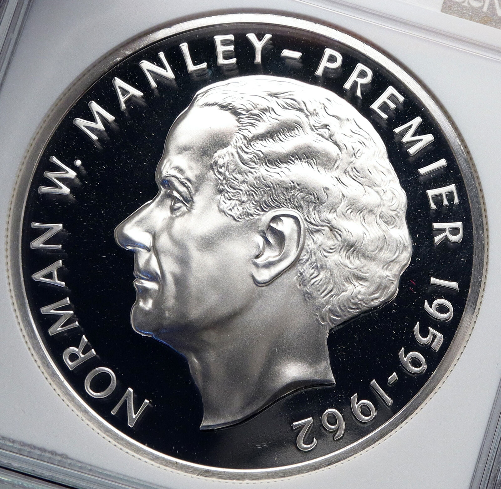 1973 JAMAICA Proof HUGE 4.5cm Premier Norman W Manley Silver $5 Coin NGC i89325