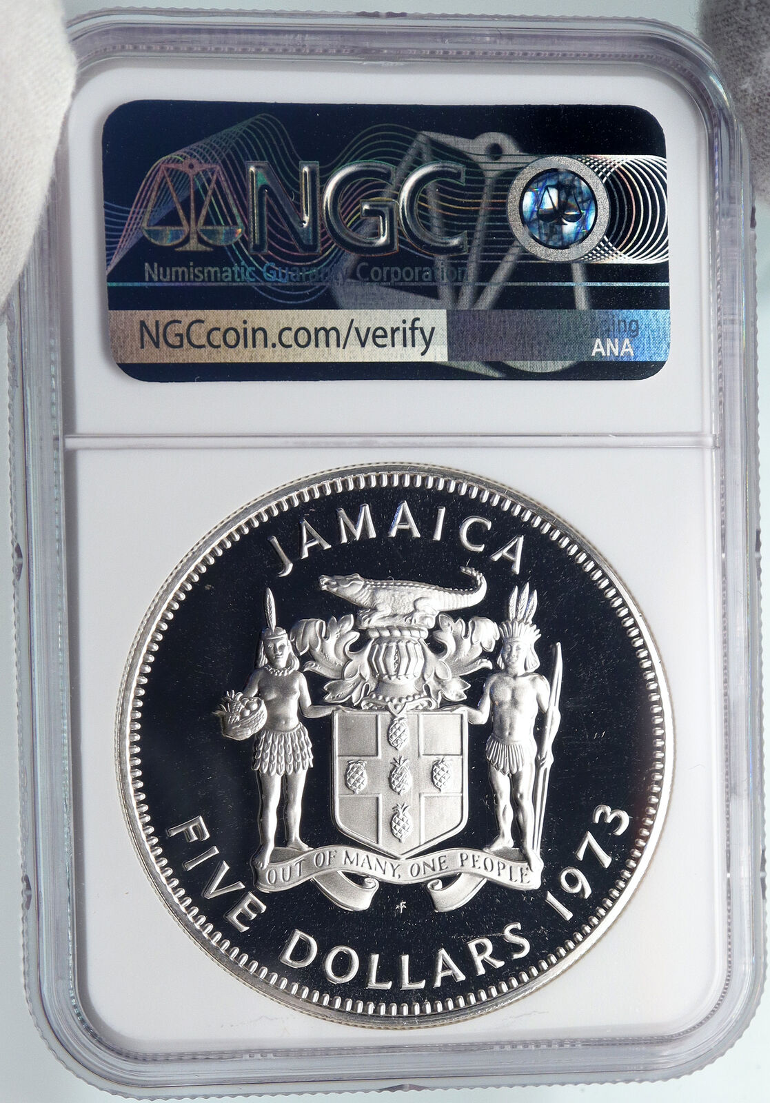 1973 JAMAICA Proof HUGE 4.5cm Premier Norman W Manley Silver $5 Coin NGC i89325