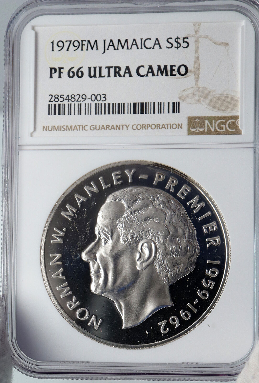 1979 JAMAICA Proof HUGE 4.5cm Premier Norman W Manley Silver $5 Coin NGC i89318