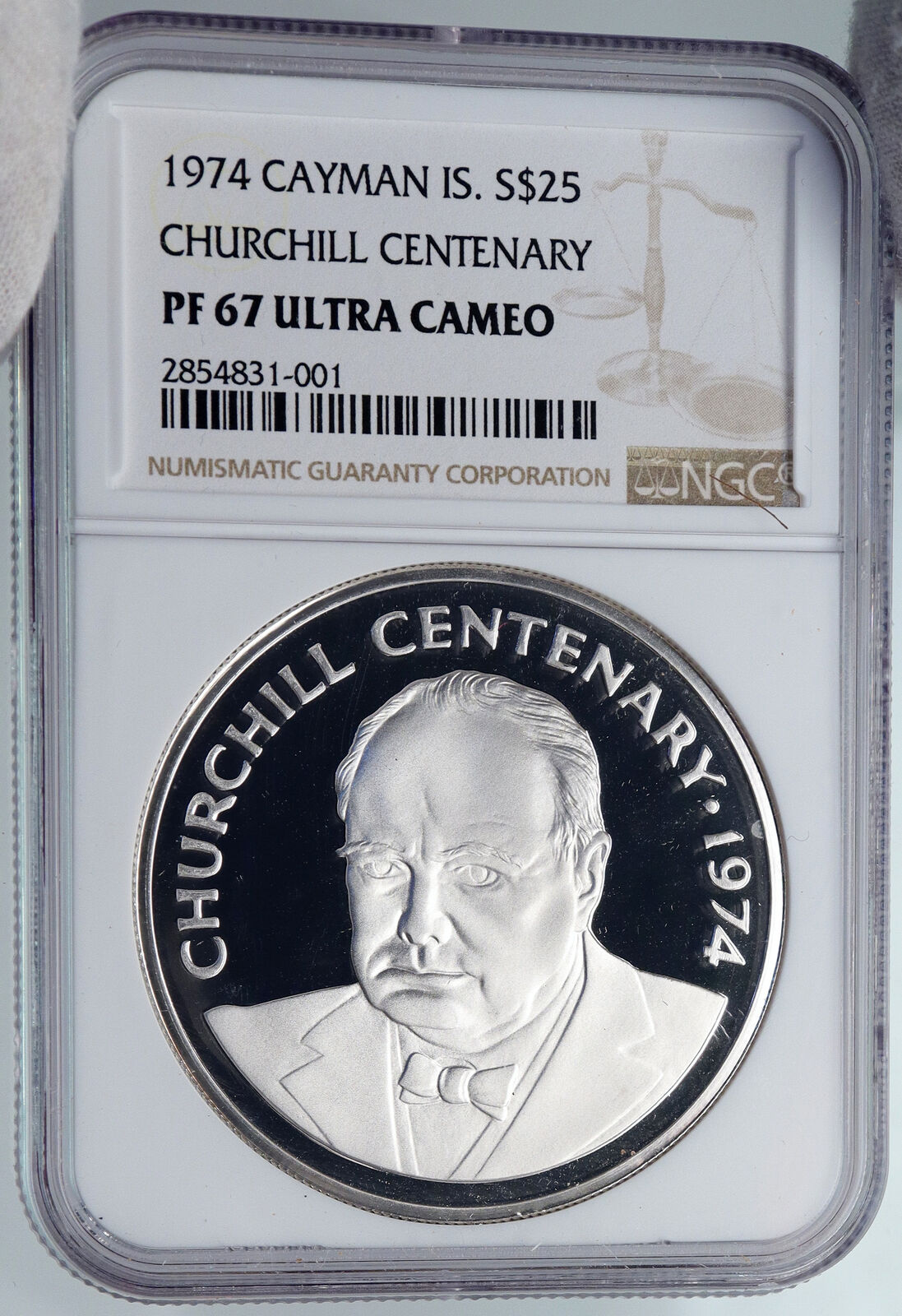 1974 CAYMAN ISLANDS 100 Years WINSTON CHURCHILL Proof Silver $25 Coin NGC i89301