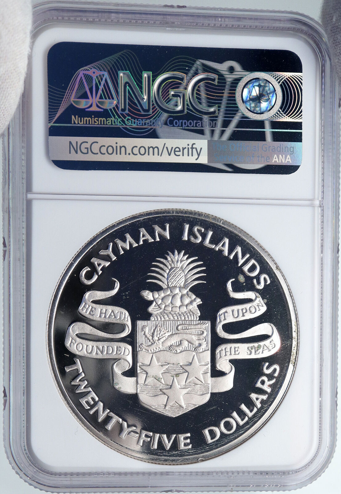 1974 CAYMAN ISLANDS 100 Years WINSTON CHURCHILL Proof Silver $25 Coin NGC i89301