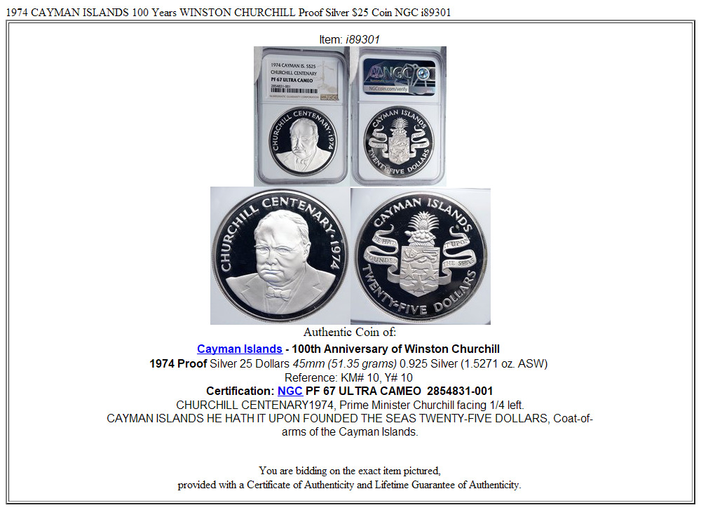 1974 CAYMAN ISLANDS 100 Years WINSTON CHURCHILL Proof Silver $25 Coin NGC i89301