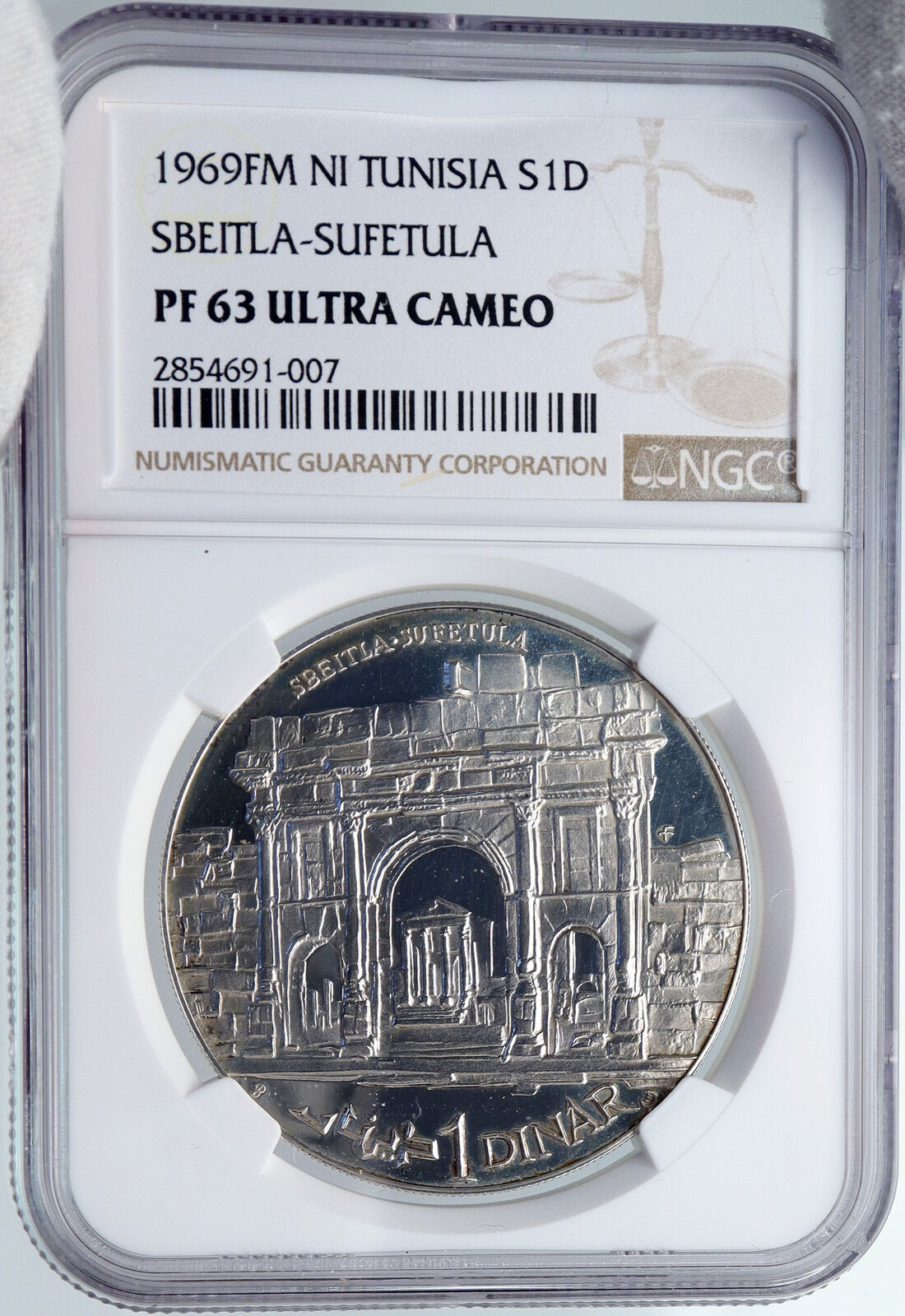 1969 TUNISIA History SBEITLA SUFETULA Old Proof Silver 1 Dinar Coin NGC i89292