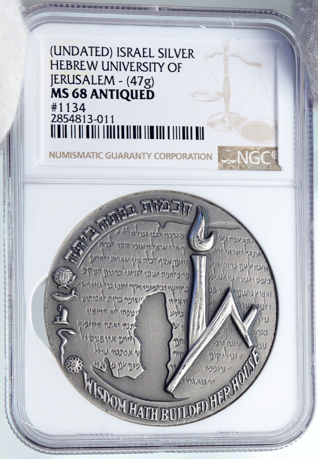 1965 ISRAEL Vintage HEBREW UNIVERSITY of JERUSALEM Old Silver Medal NGC i89340