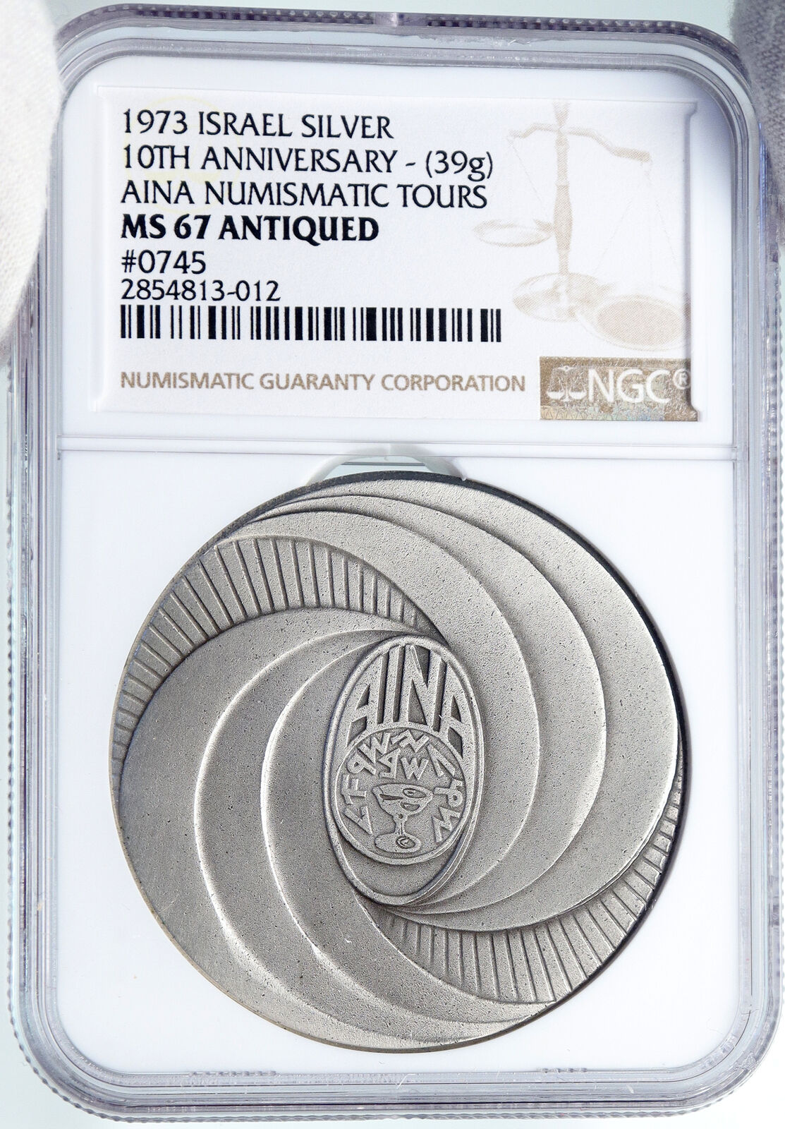 1973 ISRAEL AINA Numismatic Tours COIN VOYAGE Vintage Silver Medal NGC i89342