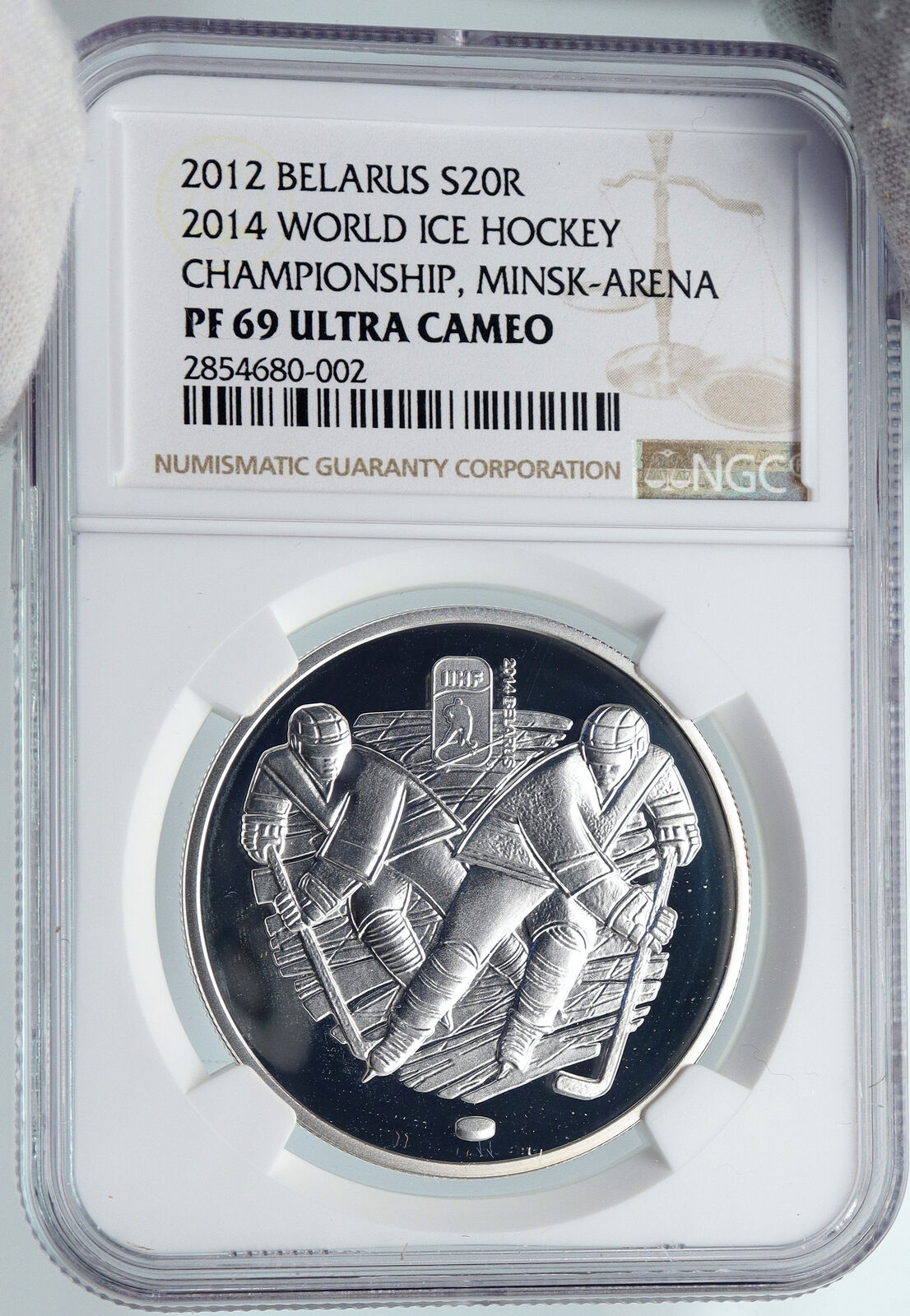 2012 BELARUS Ice Hockey Championship in MINSK Proof Silver 20R Coin NGC i89346