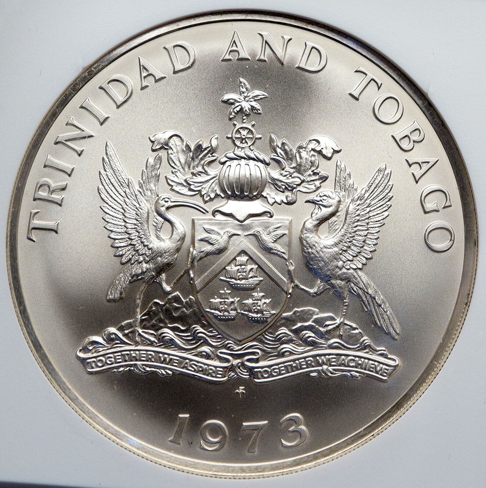 1973 TRINIDAD and TOBAGO Islands Large Vintage Proof Silver $10 Coin NGC i89355