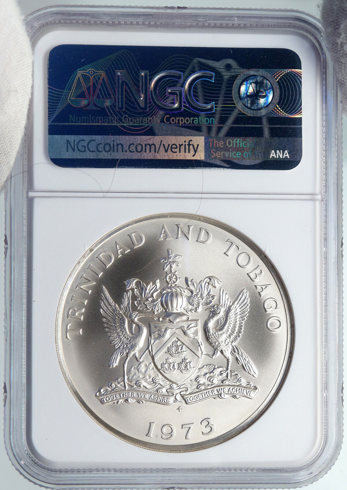 1973 TRINIDAD and TOBAGO Islands Large Vintage Proof Silver $10 Coin NGC i89355