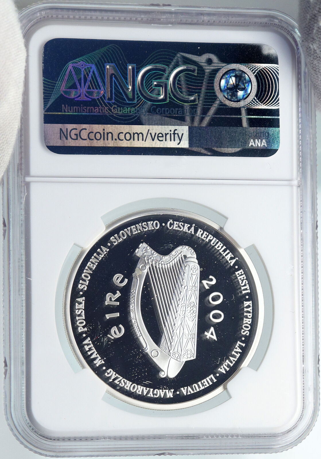 2004 IRELAND UNITED KINGDOM Queen E2 SWAN LYRE Proof SILVER 10E Coin NGC i89357