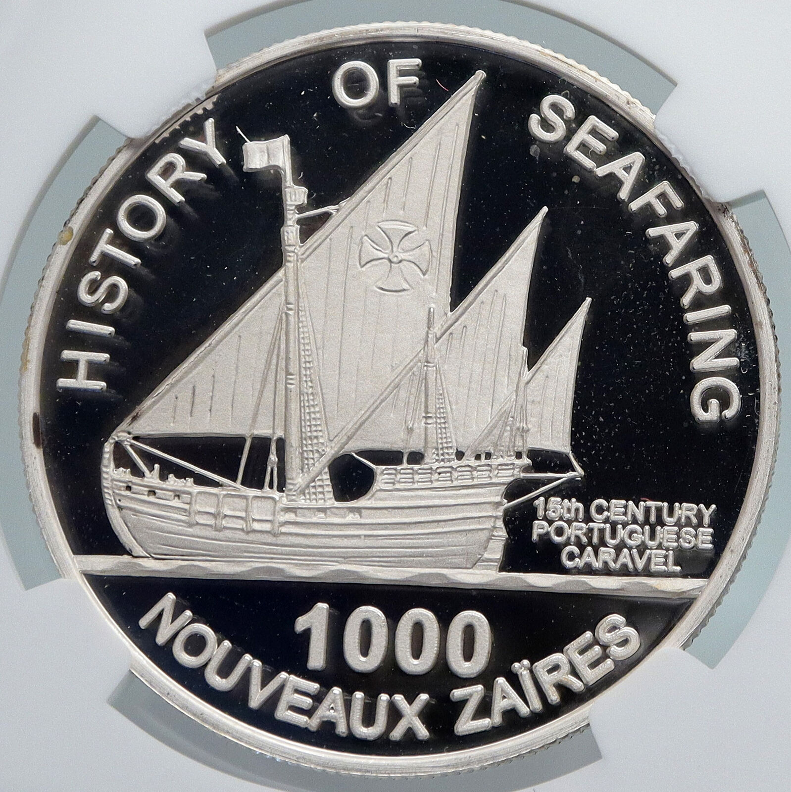 1997 ZAIRE CONGO Portugese Caravel OLD Proof Silver 1000 New ZRS Coin NGC i89354