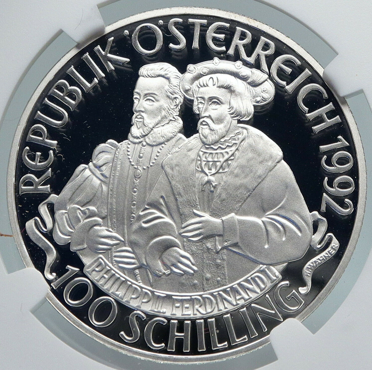 1992 AUSTRIA Emperor Karl V VINTAGE OLD Silver 100 Schilling Coin NGC i89353