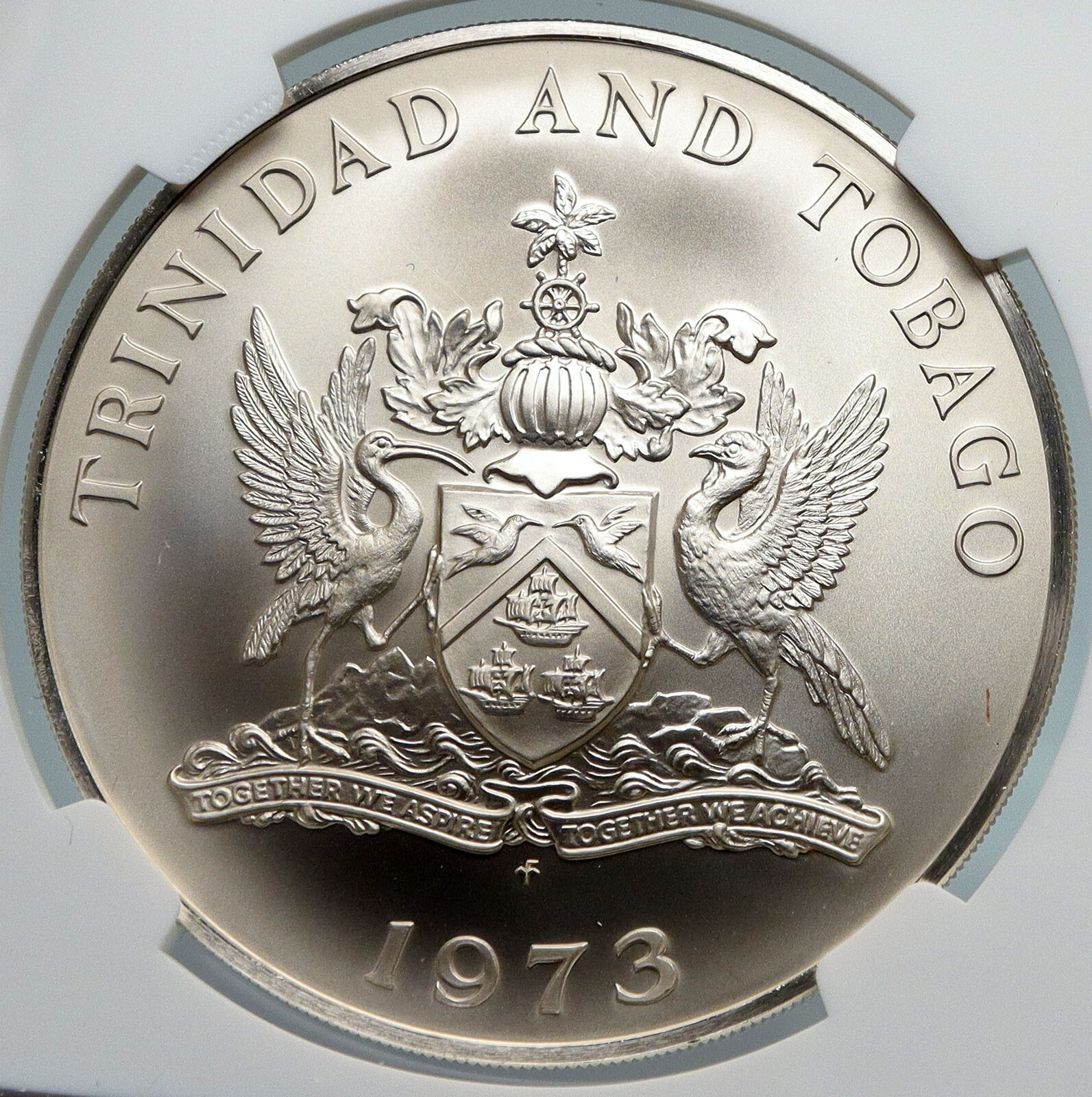 1973 TRINIDAD and TOBAGO Ibis INDEPENDENCE Proof Silver 5 Dollar Coin NGC i89356