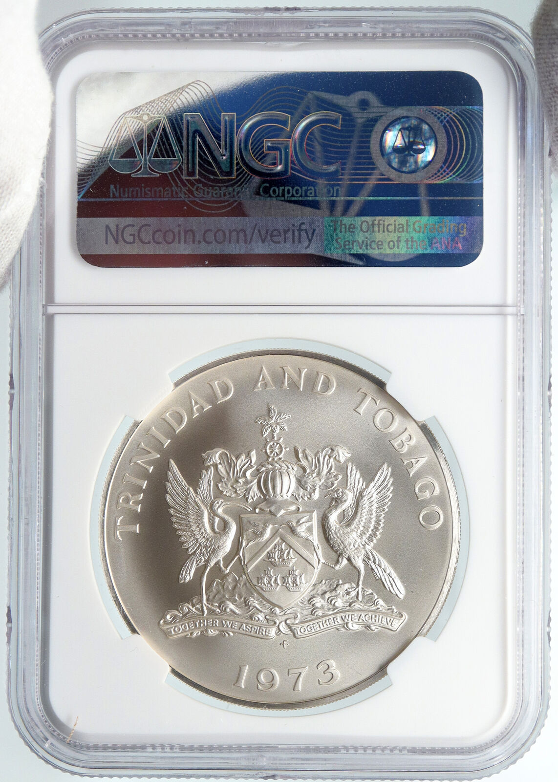 1973 TRINIDAD and TOBAGO Ibis INDEPENDENCE Proof Silver 5 Dollar Coin NGC i89356