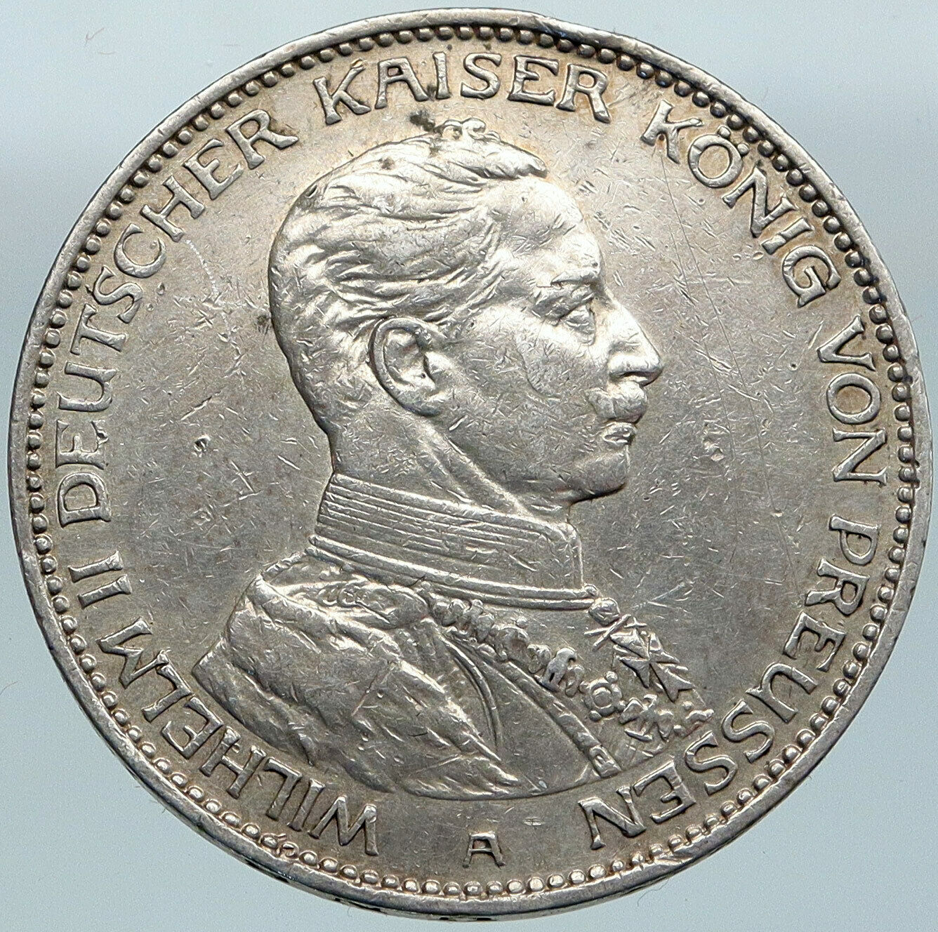 1914A GERMANY GERMAN STATES PRUSSIA WILHELM II Antique Silver 3 Mark Coin i88105