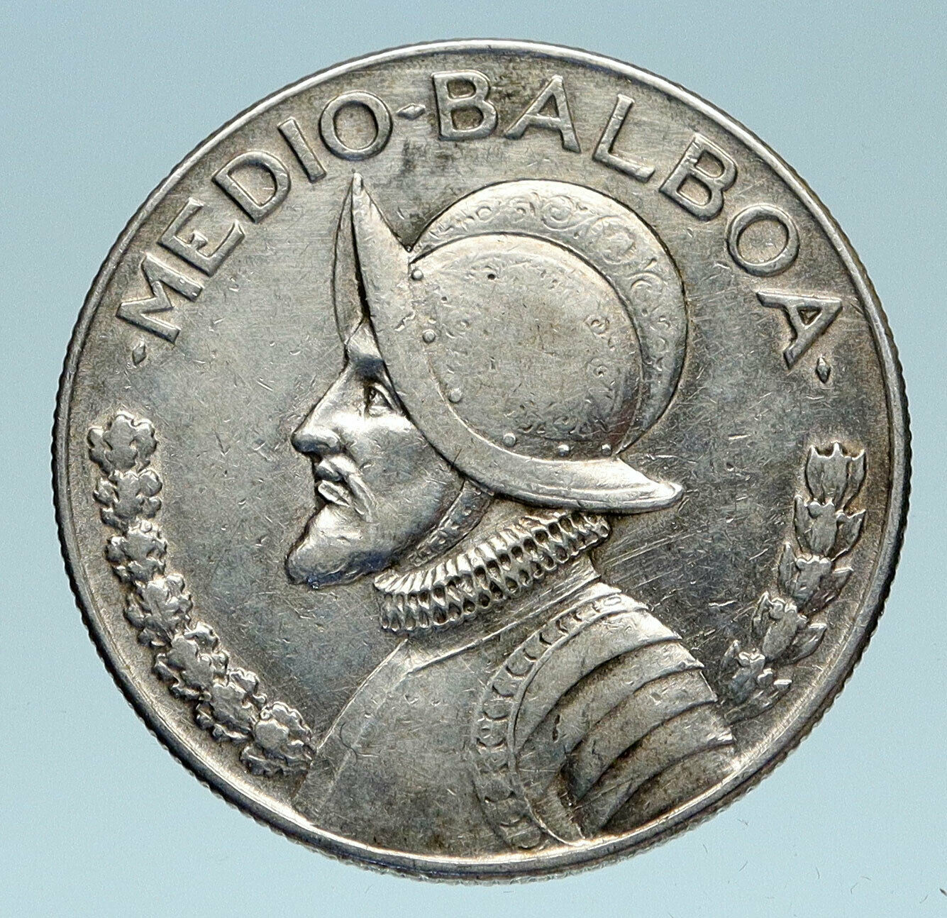 1930 PANAMA Spanish Conquistador Hero Genuine Silver 1/2 BALBOA Coin i83195