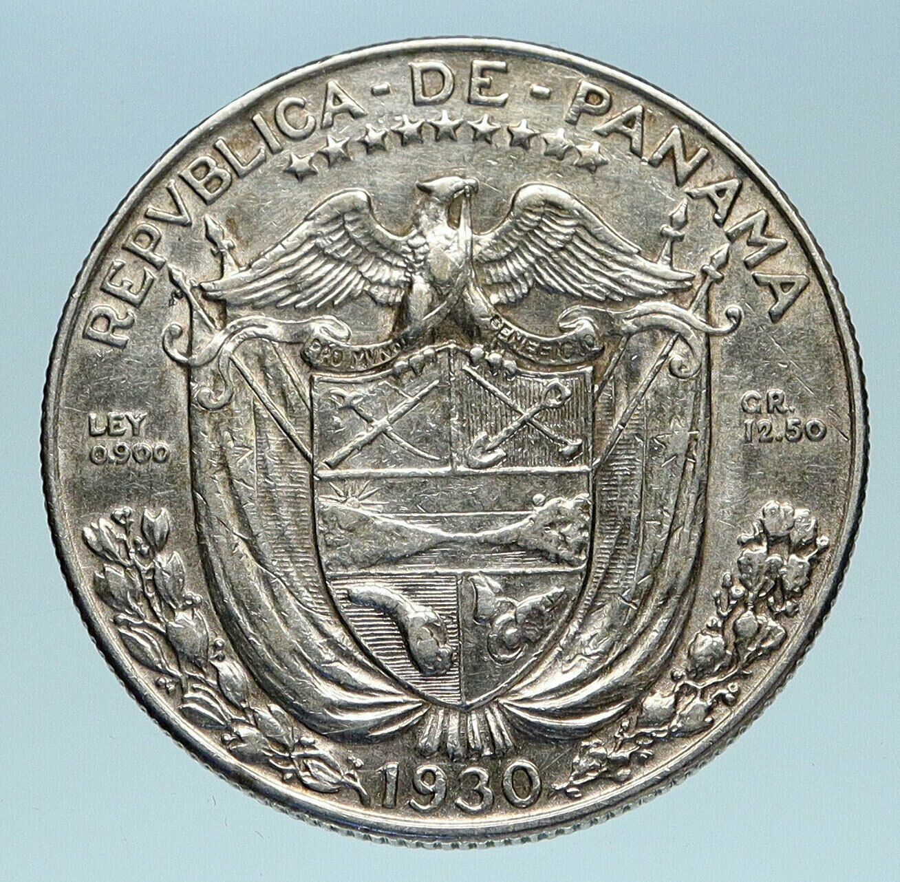 1930 PANAMA Spanish Conquistador Hero Genuine Silver 1/2 BALBOA Coin i83195