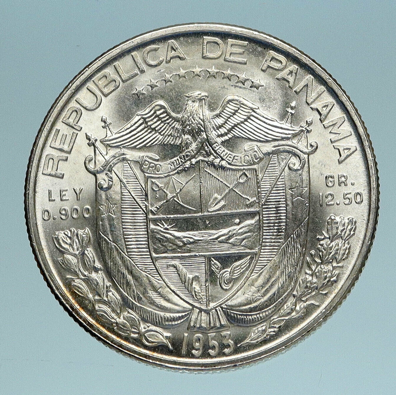 1953 PANAMA Spanish Conquistador Hero Genuine Silver 1/2 BALBOA Coin i83445