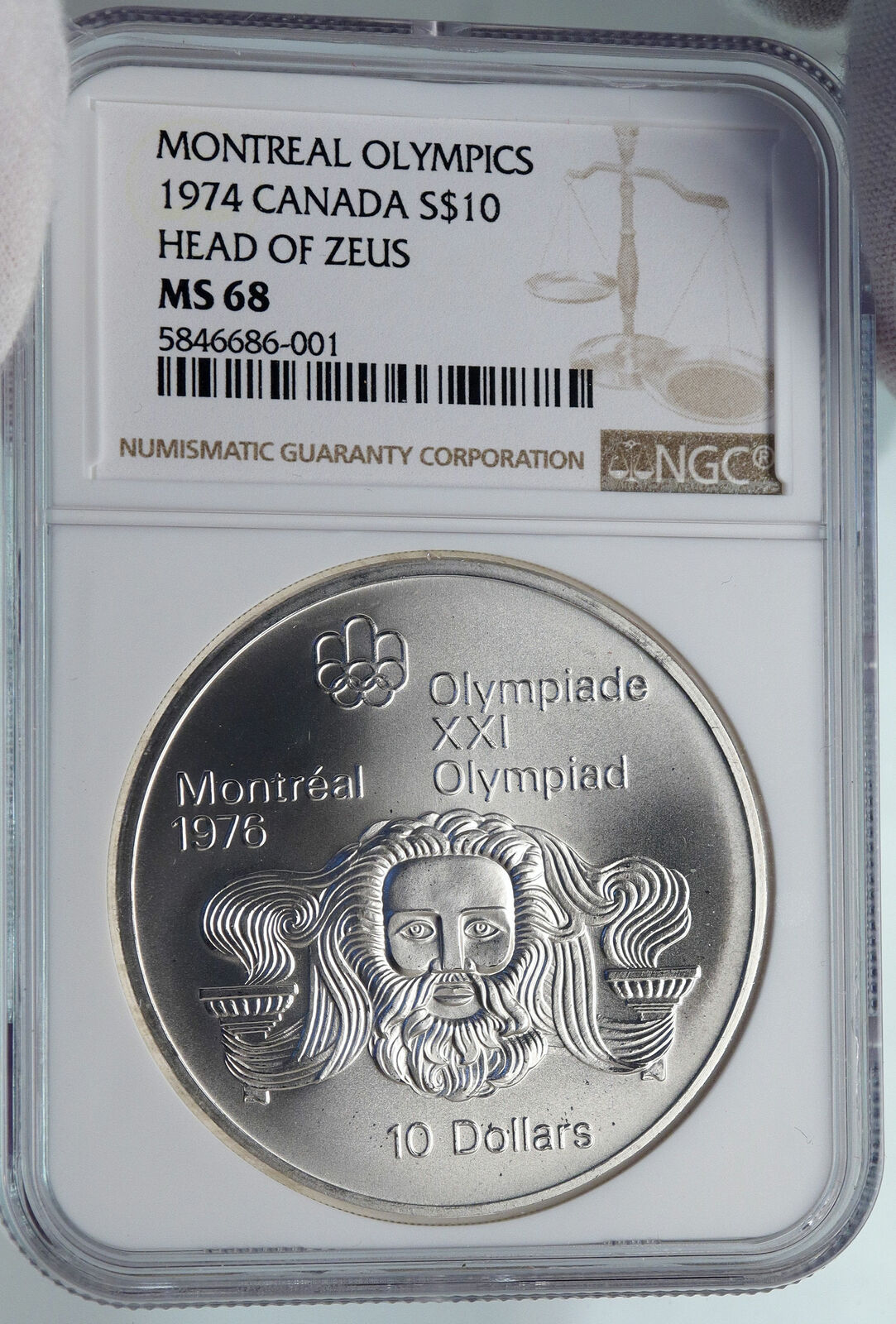 1974 CANADA Queen Elizabeth II Olympics Montreal ZEUS Silver $10 Coin NGC i85237