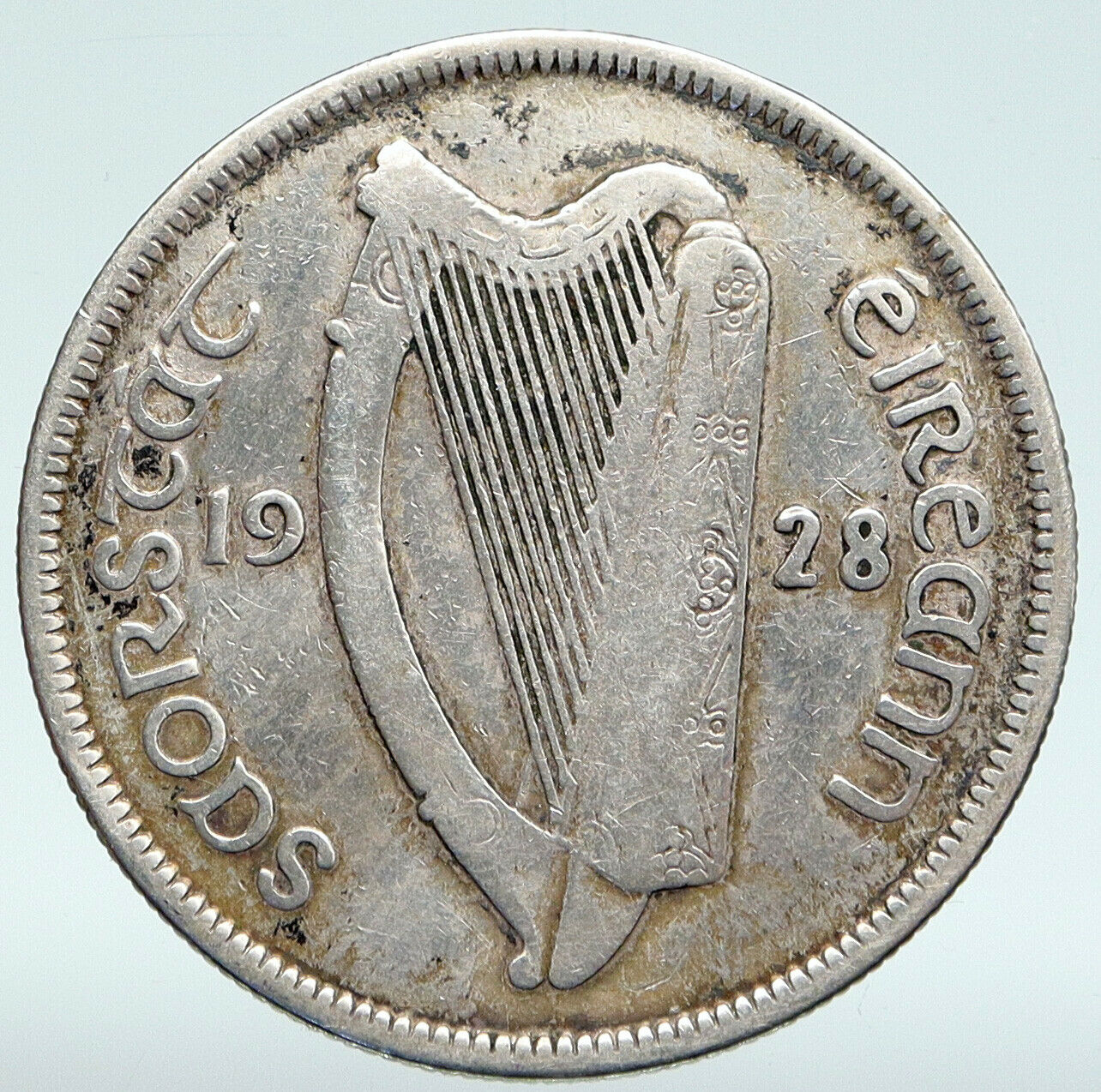 1928 IRELAND Silver HORSE and LYRE HARP Vintage OLD Antique IRISH 2S Coin i89364