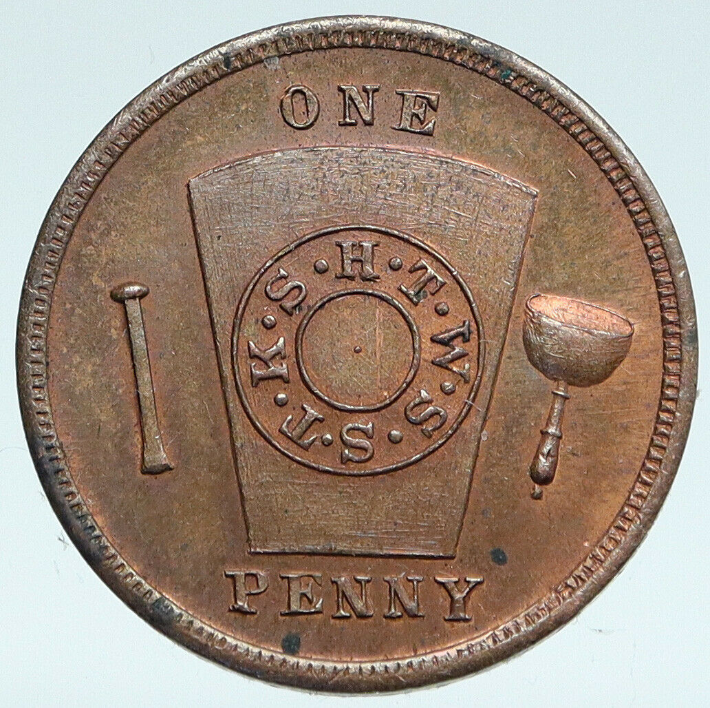 1972 USA FREEMASON Massachusette Chapter No 323 Penny Masonic Penny Token i89407