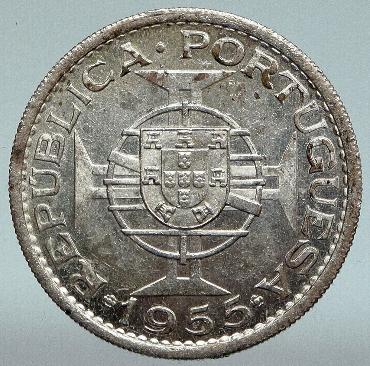 1955 ANGOLA under PORTUGAL Seal Cross Crown OLD Antique 20 Escudos Coin i89360