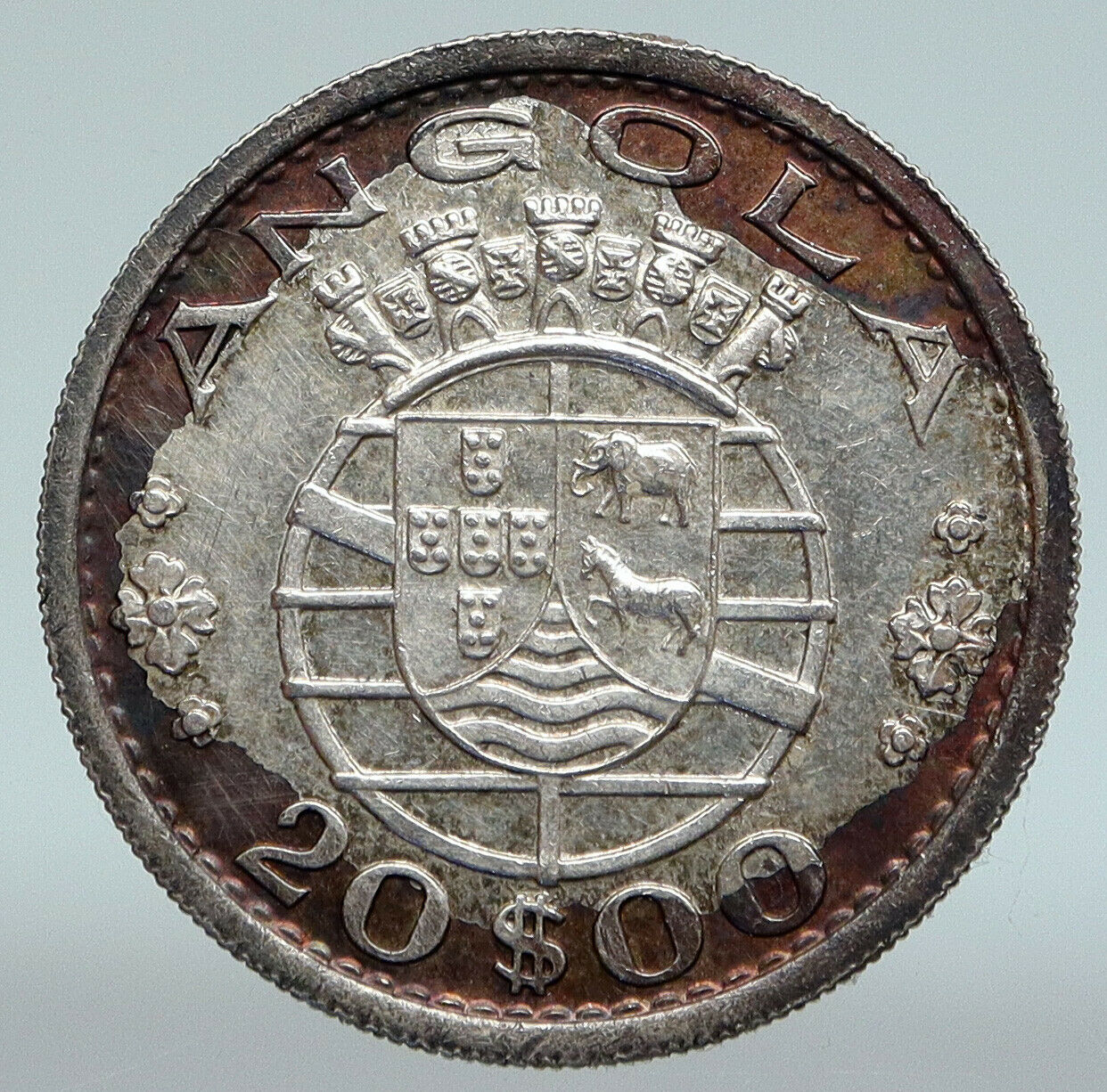 1955 ANGOLA under PORTUGAL Seal Cross Crown OLD Antique 20 Escudos Coin i89360