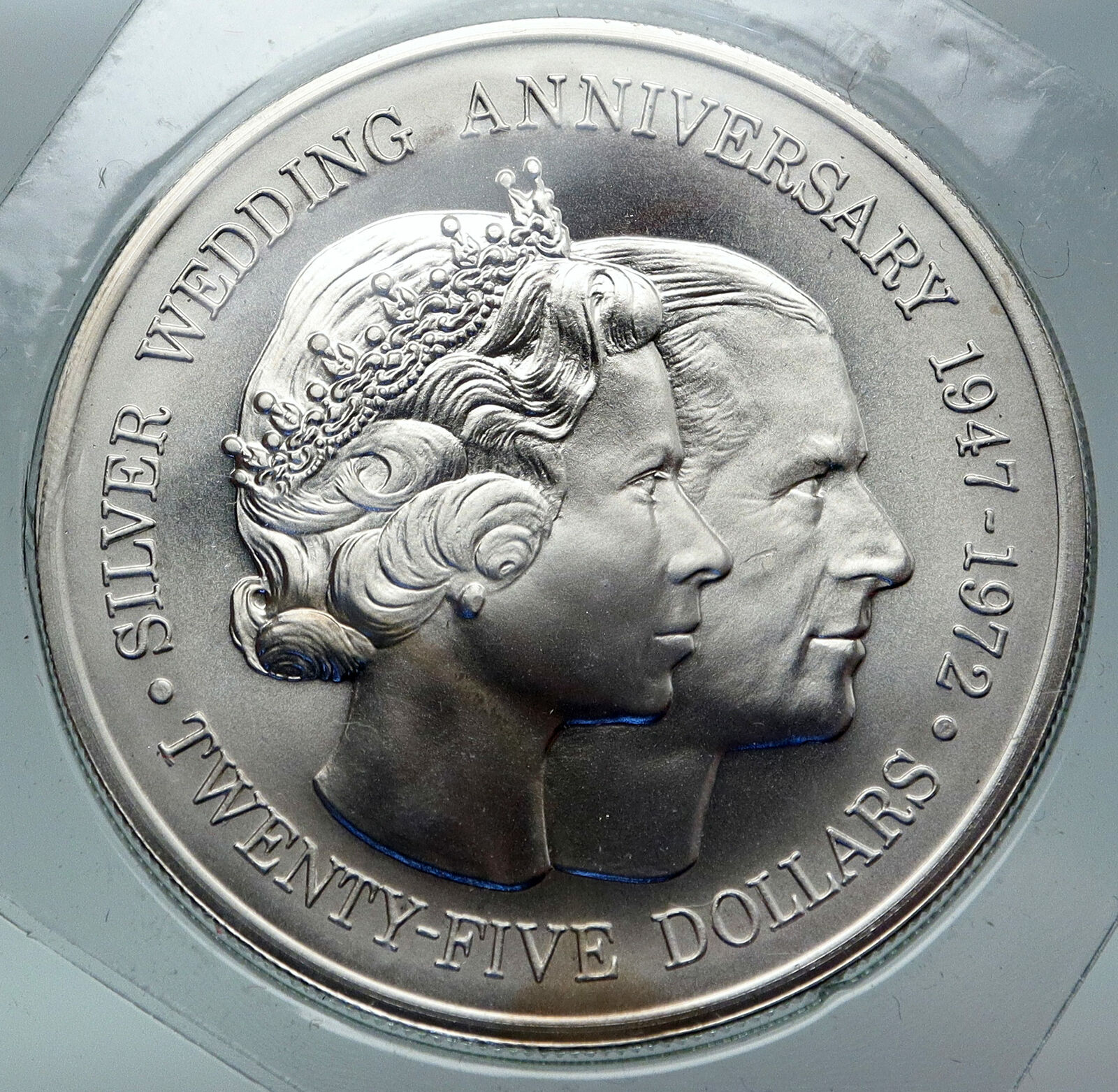 1972 CAYMAN ISLANDS UK Queen Elizabeth II VINTAGE Silver Wedding $25 Coin i86907