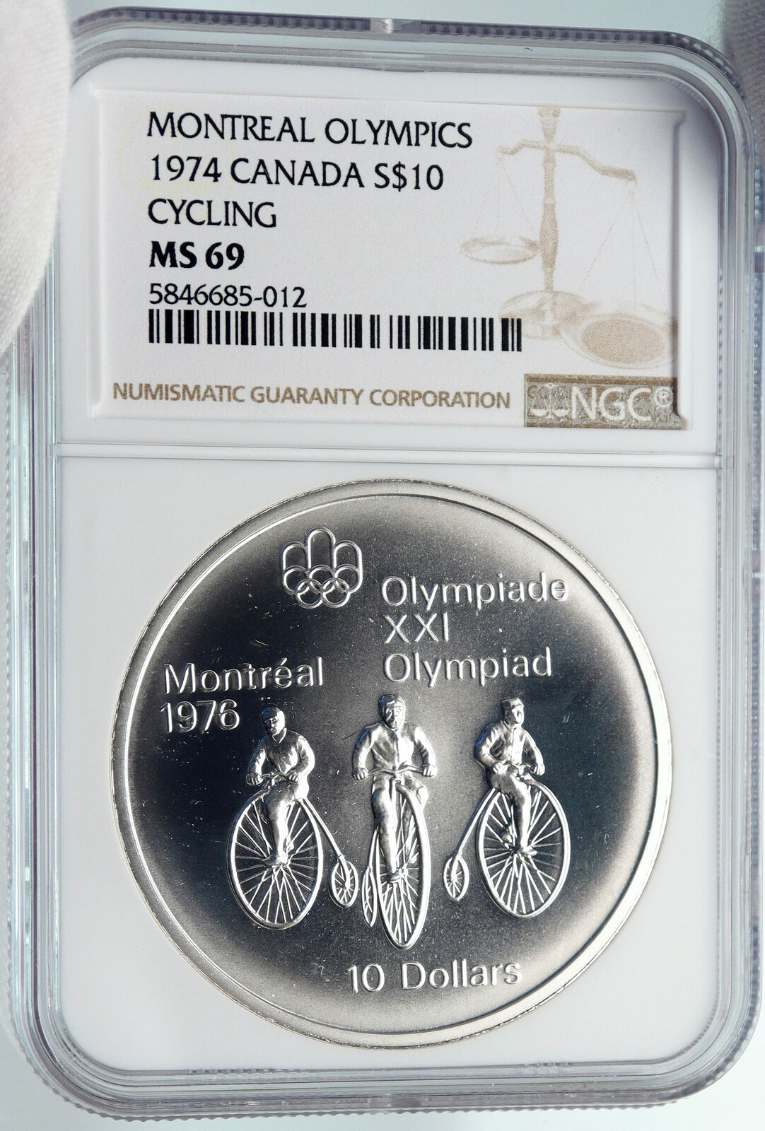 1974 CANADA Queen Elizabeth II Olympics Montreal Cycle Silver 10 Coin NGC i85362