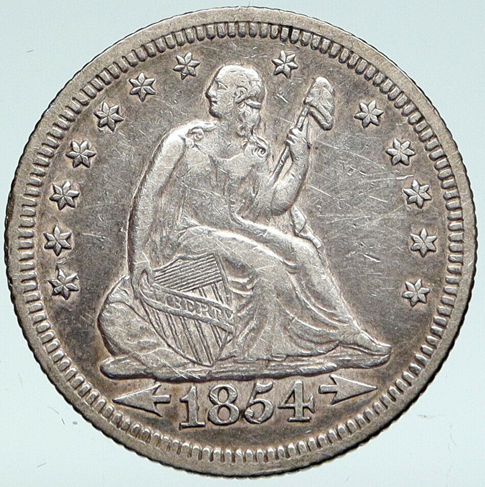 1854 UNITED STATES US Silver SEATED LIBERTY Quarter Dollar Coin w EAGLE i89371