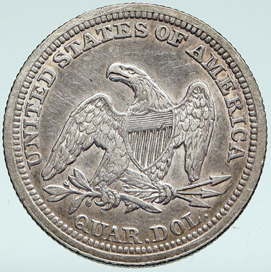 1854 UNITED STATES US Silver SEATED LIBERTY Quarter Dollar Coin w EAGLE i89371