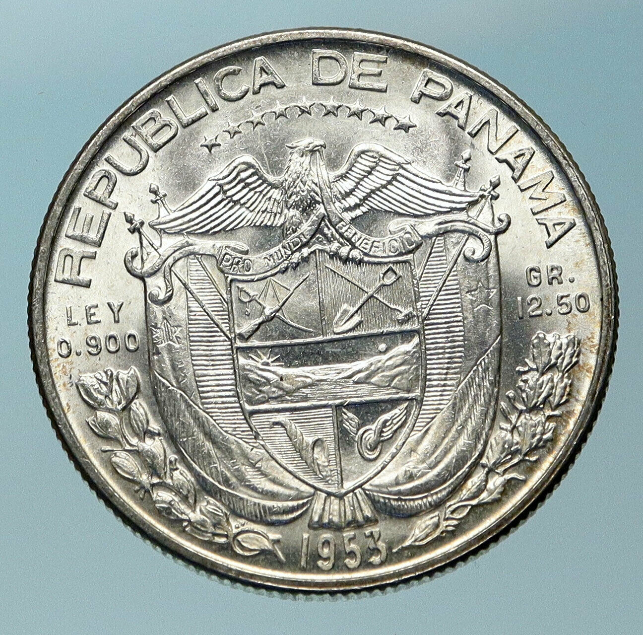 1953 PANAMA Spanish Conquistador Hero Genuine Silver 1/2 BALBOA Coin i83870