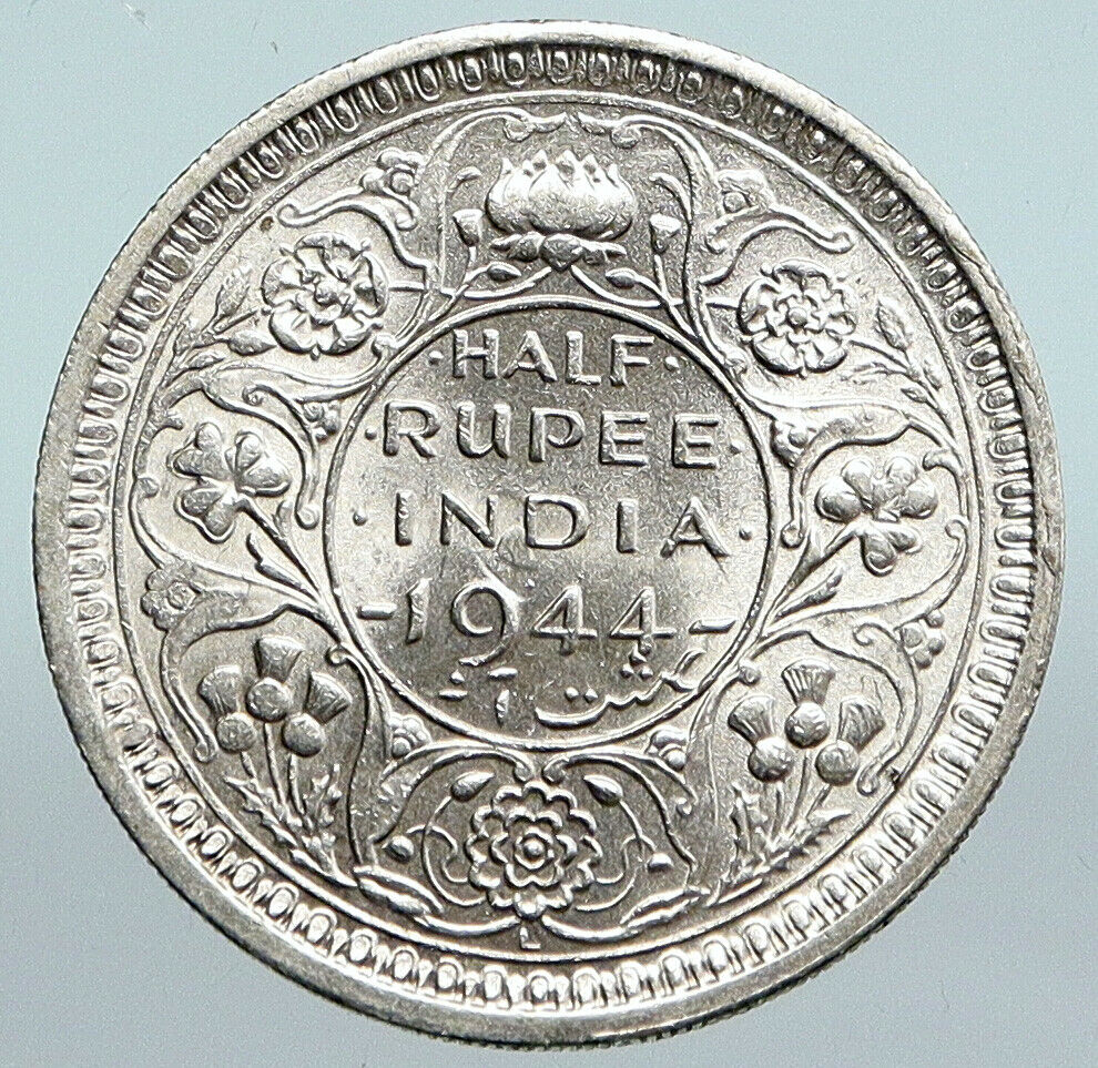 1944 INDIA States UK King George VI ANTIQUE Silver 1/2 RUPEE Indian Coin i90037