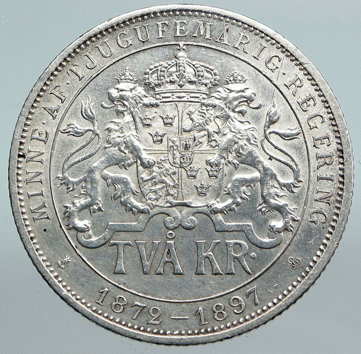 1897 SWEDEN King Oscar II Shield ANTIQUE Old SWEDISH Silver 2 Kronor Coin i90044