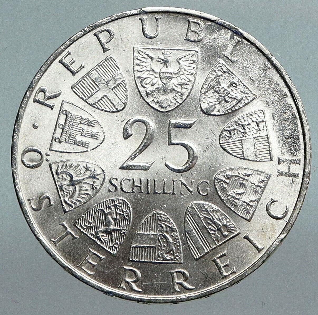 1969 AUSTRIA Poet Writer Peter Rosegger Antique Silver 25 Schilling Coin i90069