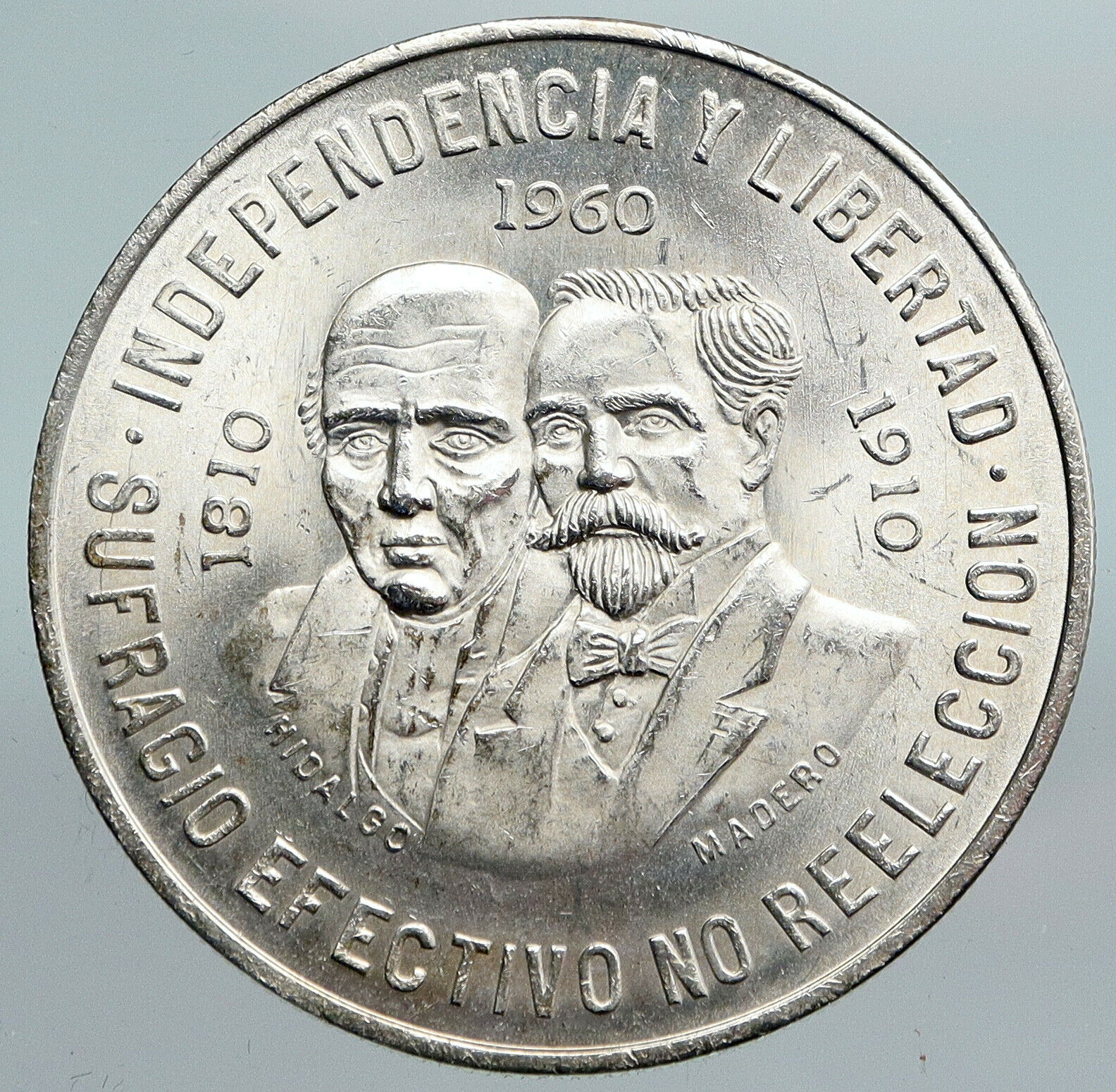 1960 Mexican 150Y WAR OF INDEPENDENCE Hidalgo Madero Silver 10 Pesos Coin i90062