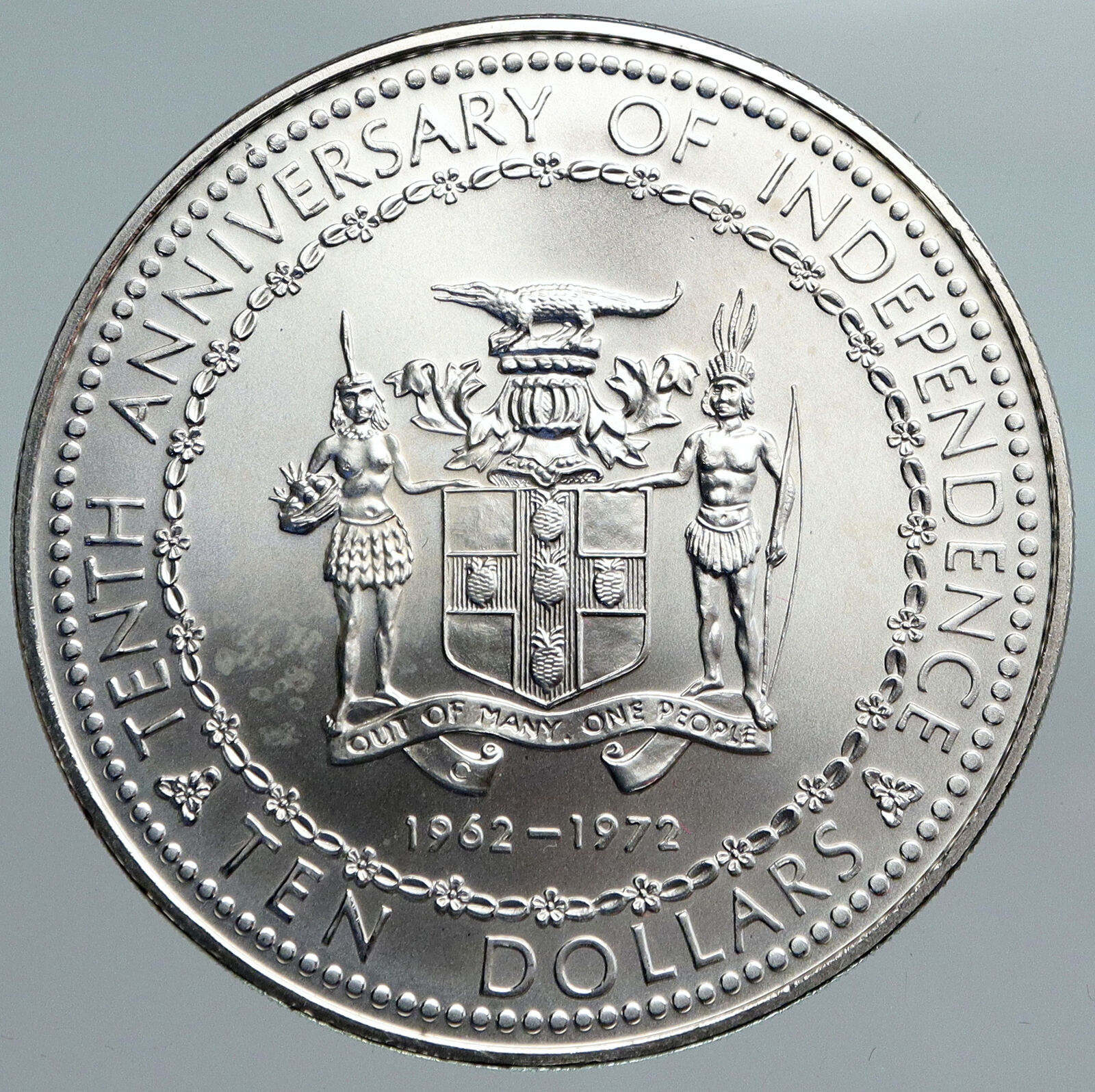 1972 JAMAICA 10th Independence Anniversary VINTAGE SILVER 10 Dollars Coin i90072