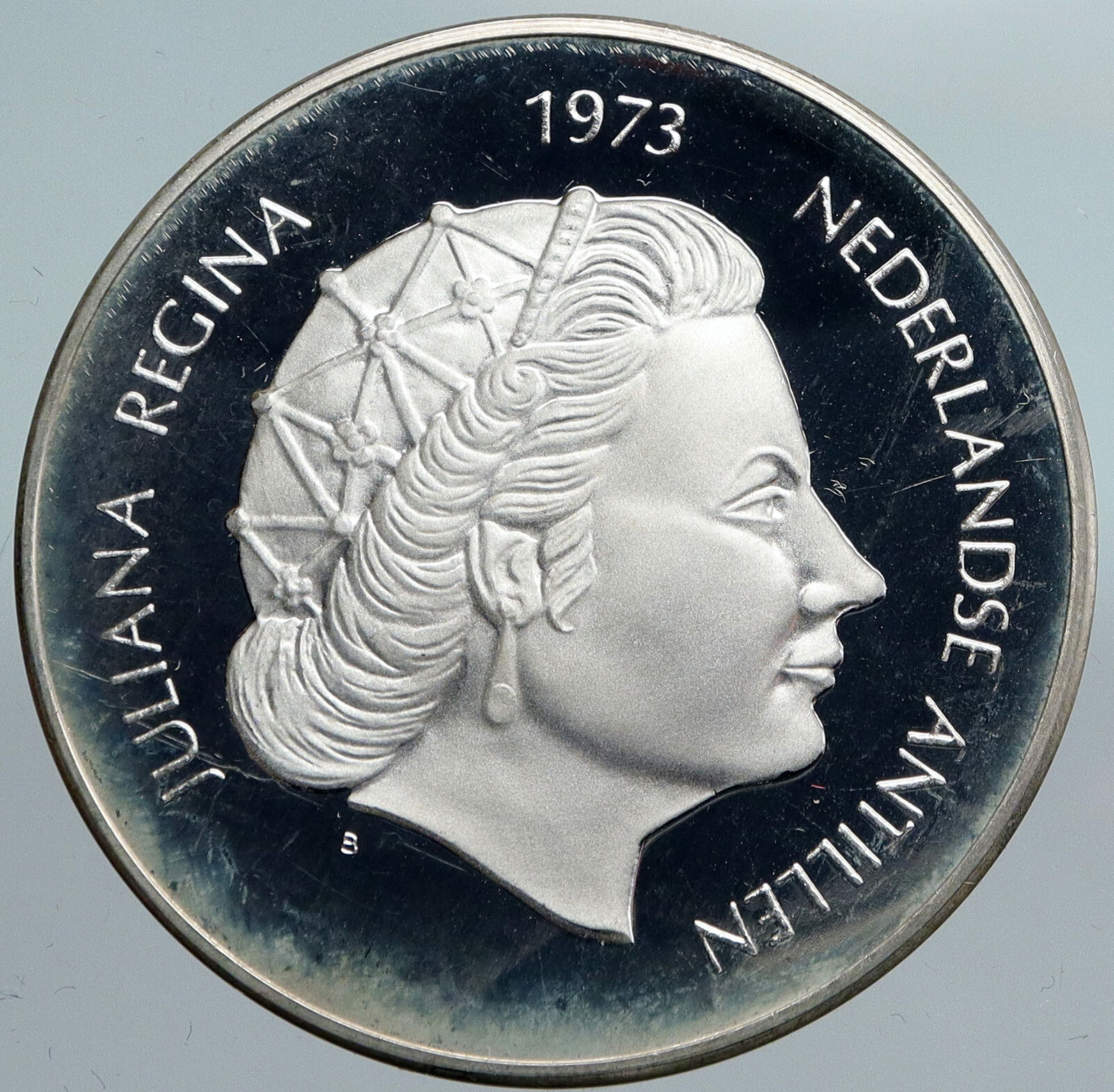 1973 NETHERLANDS Queen JULIANA Royal Carriage OLD Proof Silver 25Gld Coin i90076