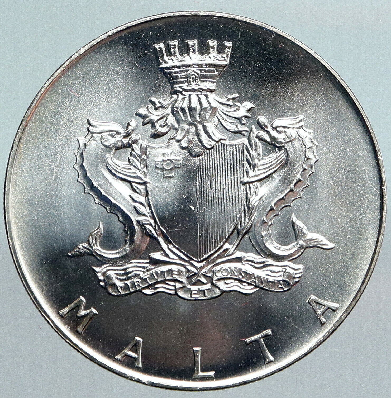 1974 MALTA Cottonera NOTRE DAME GATE Vintage Silver 4 Liri Maltese Coin i90083