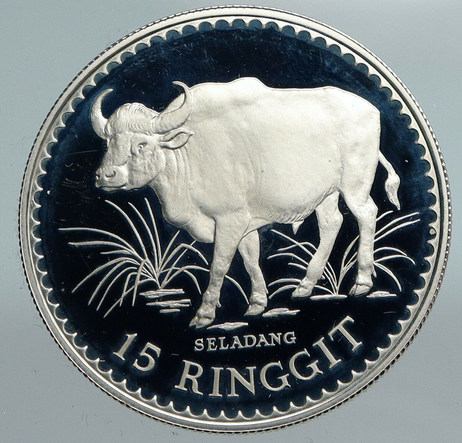 1976 MALAYSIA King Agong VI CONSERVATION Gaur Proof Silver 15 Ringit Coin i90066