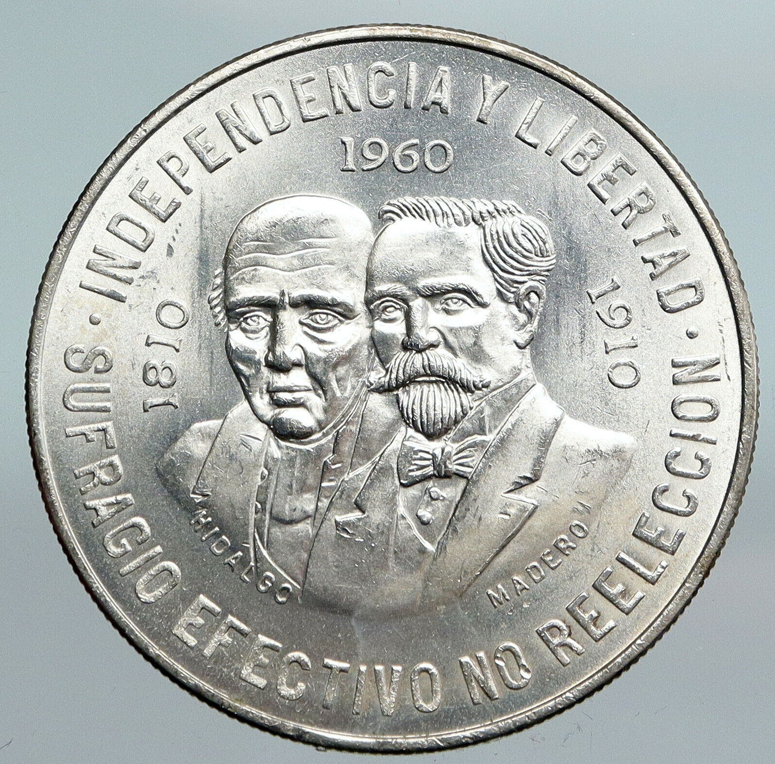 1960 Mexican 150Y WAR OF INDEPENDENCE Hidalgo Madero Silver 10 Pesos Coin i90082