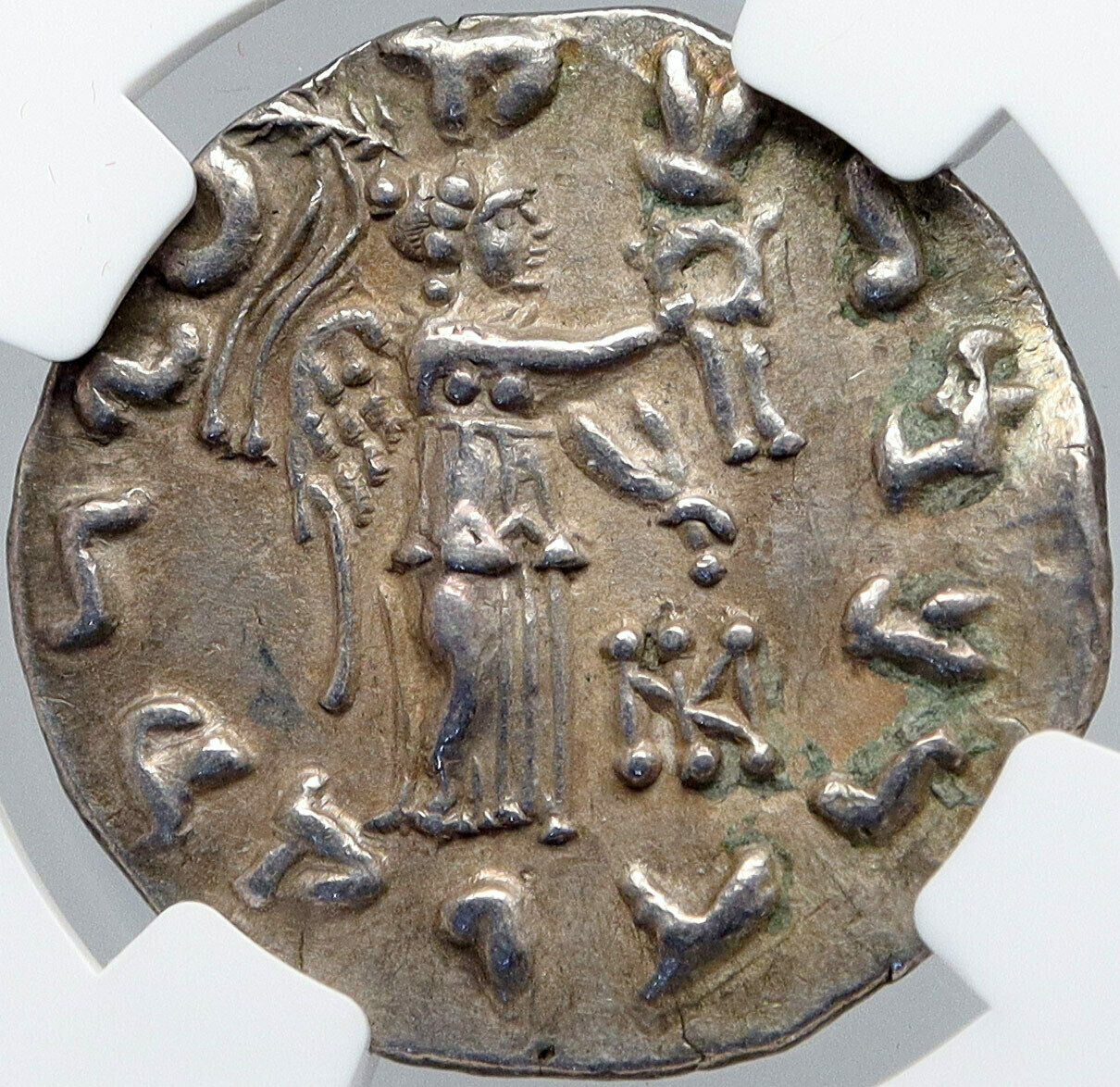 Ancient INDIA Area King MAUES Silver Tetradrachm Greek Coin NIKE NGC i87717