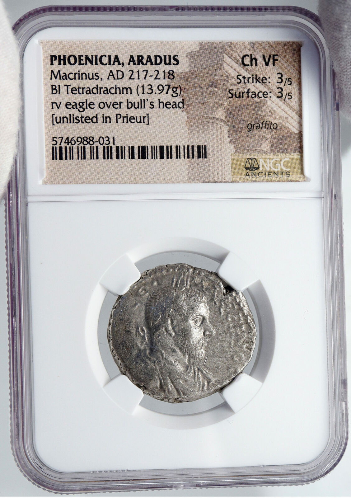 MACRINUS Authentic Ancient TETRADRACHM Roman Greek Aradus Coin EAGLE NGC i87718