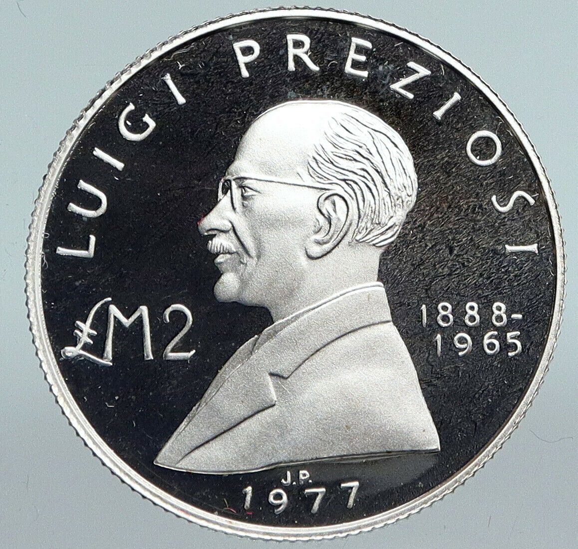 1977 MALTA Knight Sir Luigi Preziosi VINTAGE Old PROOF Silver 2 Liri Coin i90084