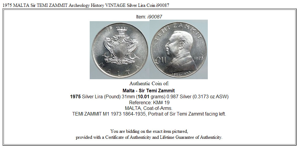 1975 MALTA Sir TEMI ZAMMIT Archeology History VINTAGE Silver Lira Coin i90087