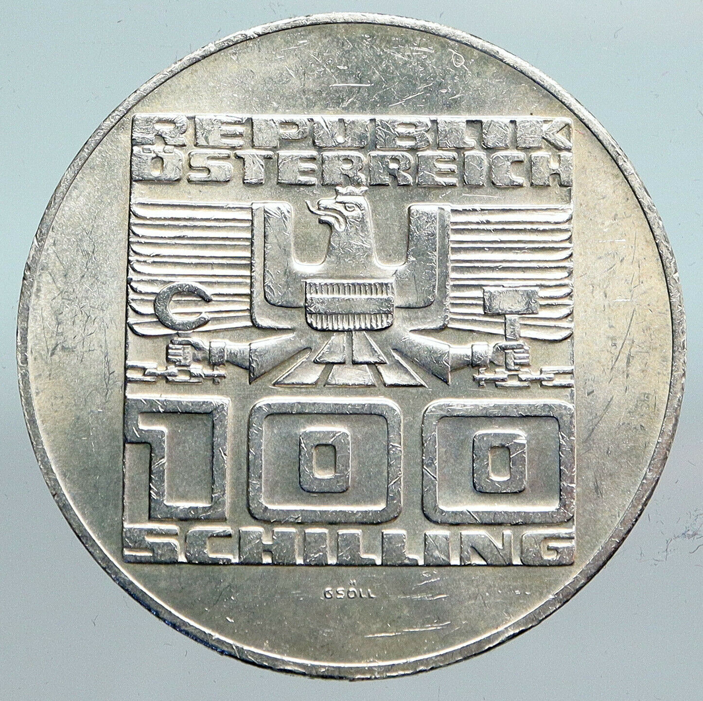 1975 AUSTRIA - Large Sower Field Imperial Eagle SILVER 100 Schilling Coin i90109