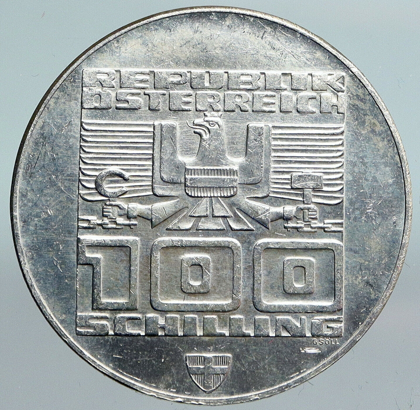 1976 Innsbruck WINTER Olympic Games AUSTRIA - SILVER 100 Schilling Coin i90094