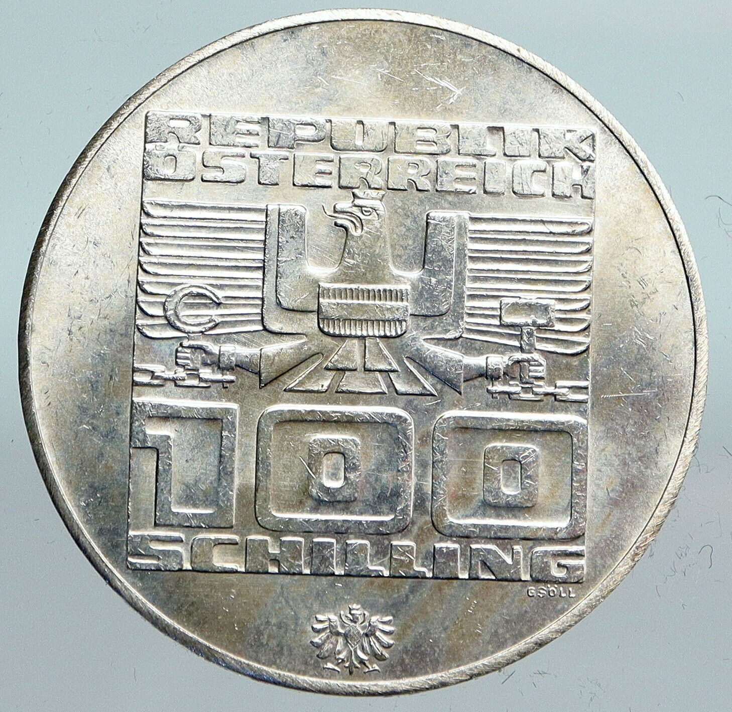 1976 Innsbruck Buildings WINTER Olympic Games AUSTRIA Large SILVER Coin i90106