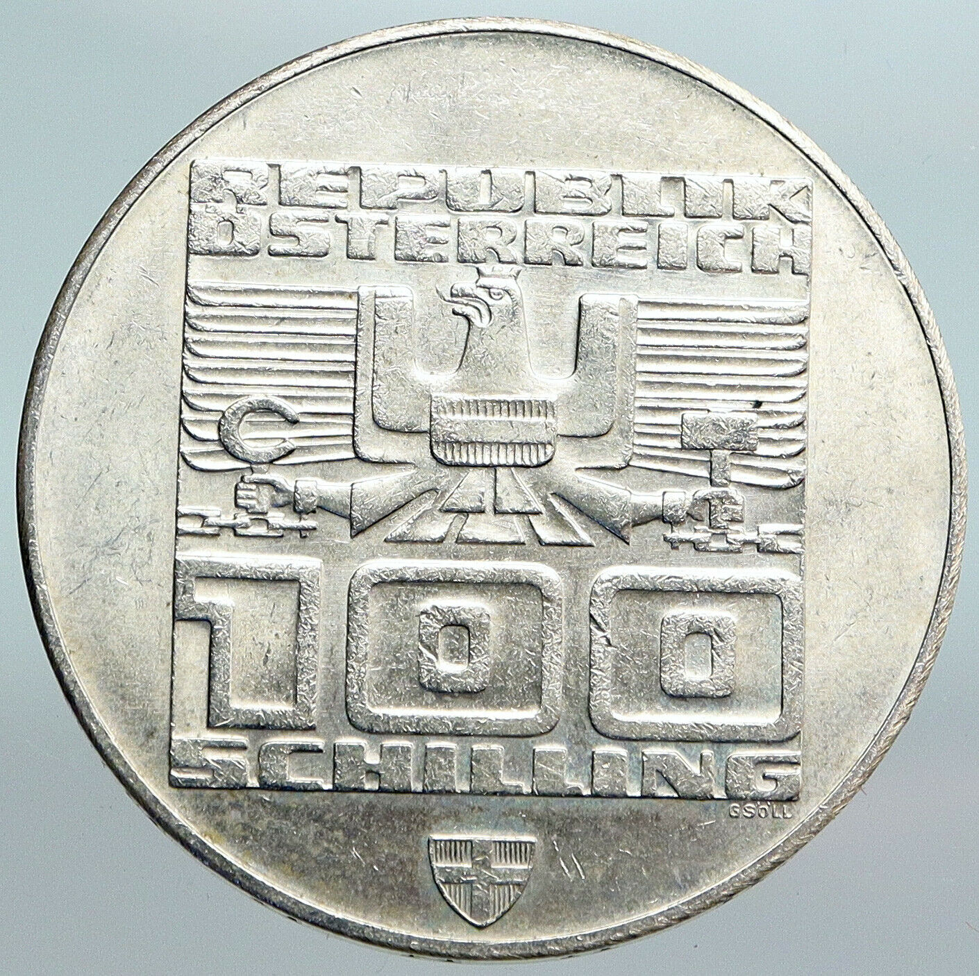 1976 Innsbruck Buildings WINTER Olympic Games AUSTRIA Large SILVER Coin i90097