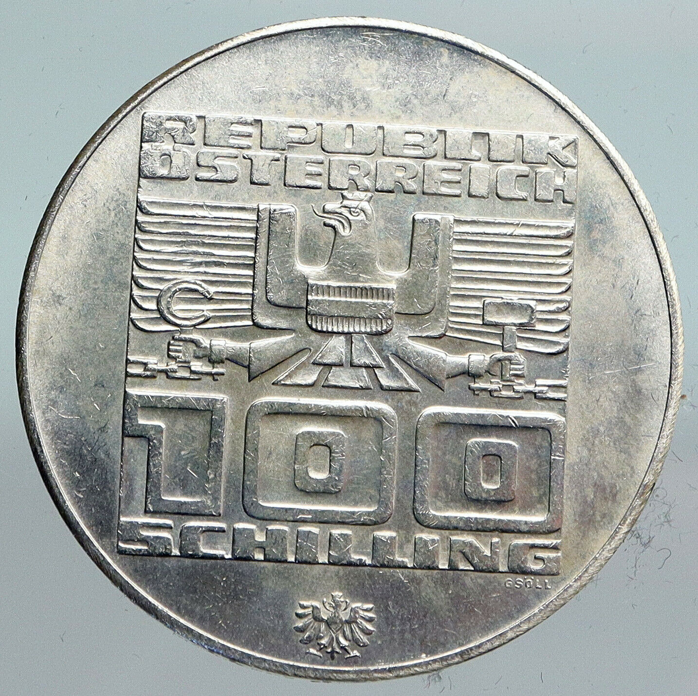 1976 Innsbruck WINTER Olympic Games AUSTRIA - SILVER 100 Schilling Coin i90108