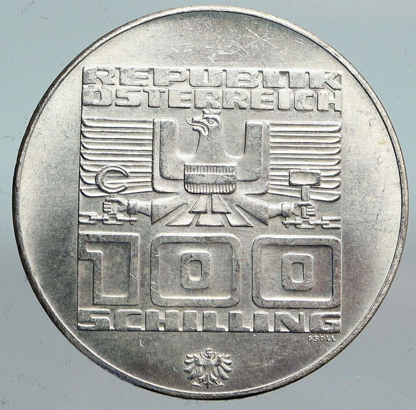 1976 Innsbruck WINTER Olympic Games AUSTRIA - SILVER 100 Schilling Coin i90112